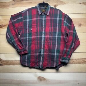 Vintage Eddie Bauer McKinley Flannel Shirt Mens XL Red Plaid Button Up Pockets